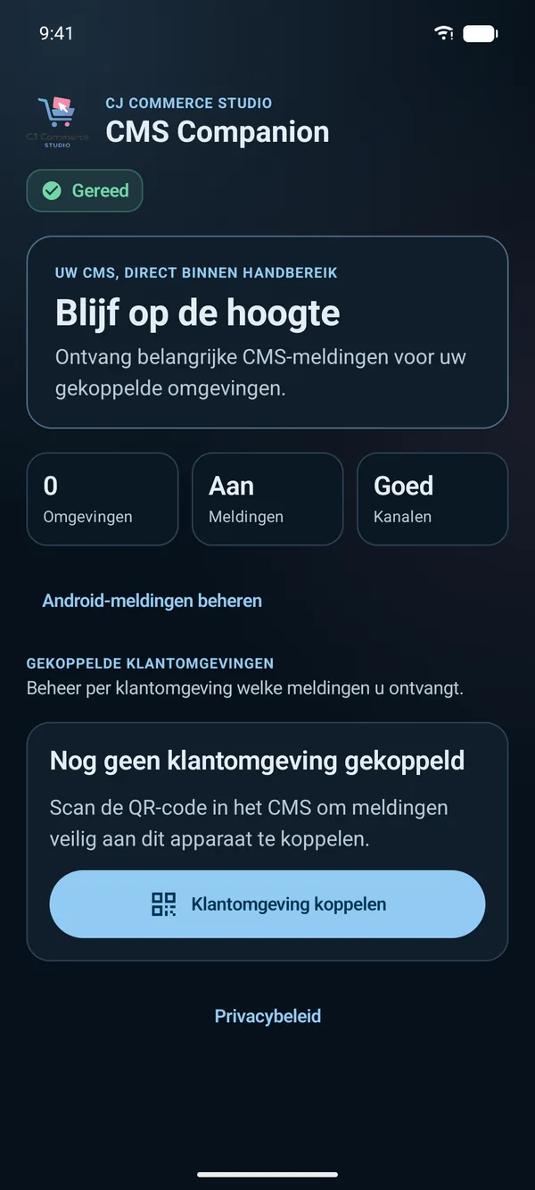 CMS Companion in donkere modus op een Androidtelefoon