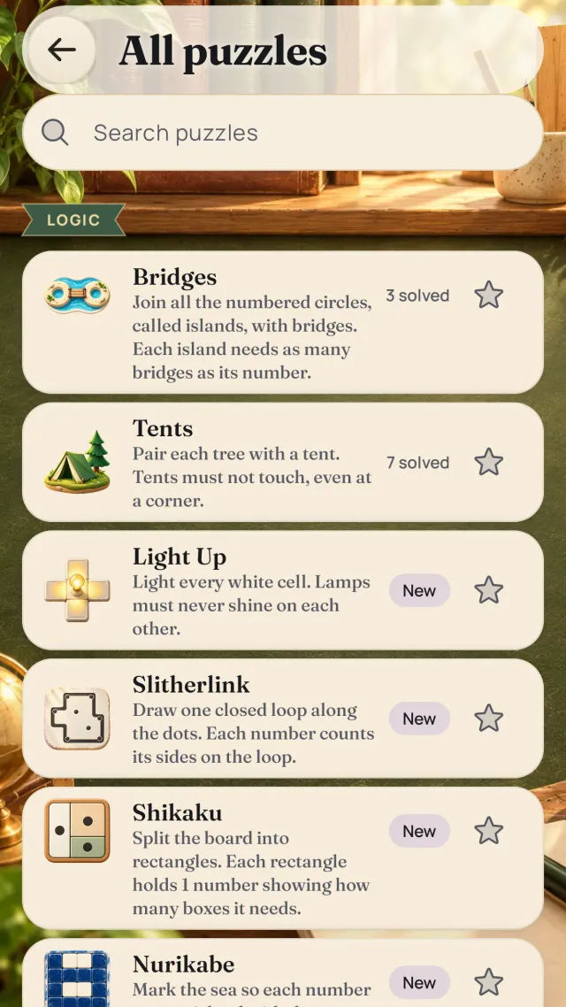 The list of all Quirk puzzle types, grouped