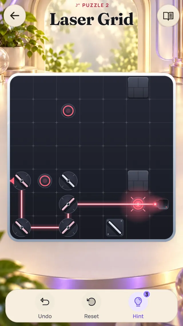 A Laser Grid puzzle with mirrors and a beam of light