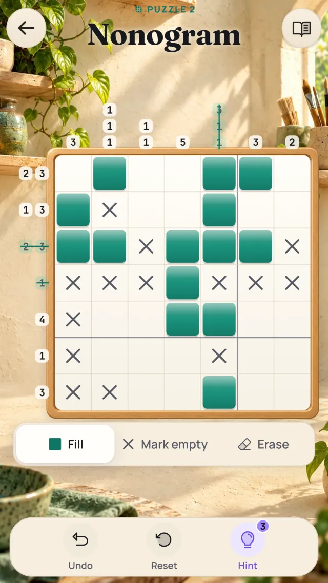 A Nonogram puzzle with number clues